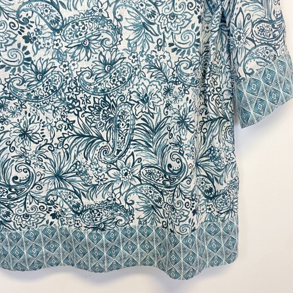 Sigrid Olsen 100% Linen Teal and White Paisley Tunic - Picture 10 of 11